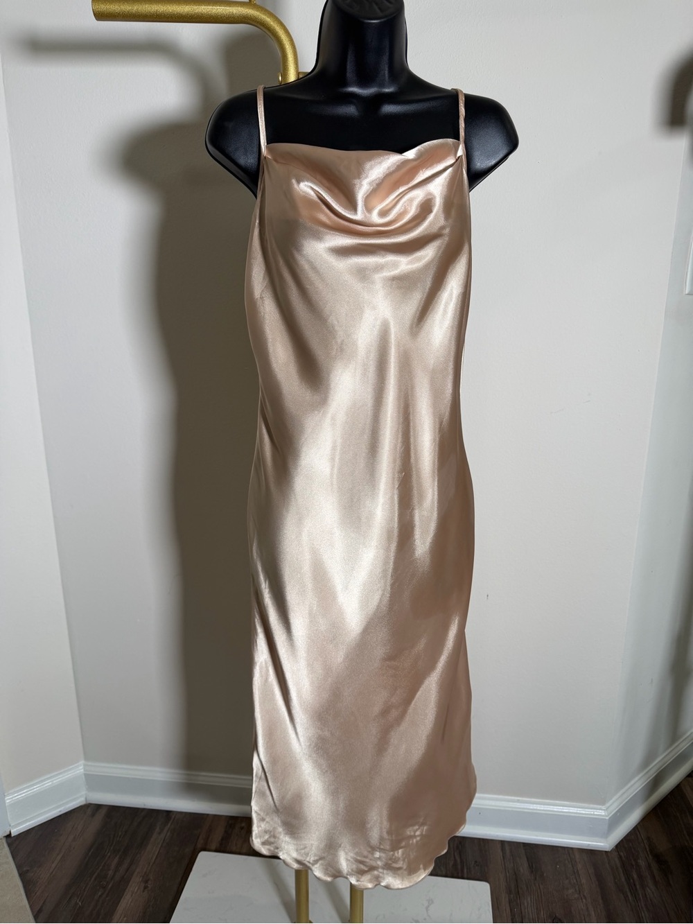 bebe Satin Cowl Midi Dress - Champagne